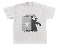 a white t - shirt with a silhouette of a man and a woman